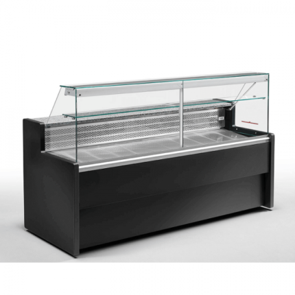 VETRINA FRIGO ORIZZONTALE REFRIGERATA POSITIVA PASTICCERIA GASTRONOMIA E MACELLERIA CON CELLA DI RISERVA STATICA – SERIE TIBET PROF.  79 H121,5 Cm  – TN – Temp. +4°/+6° C